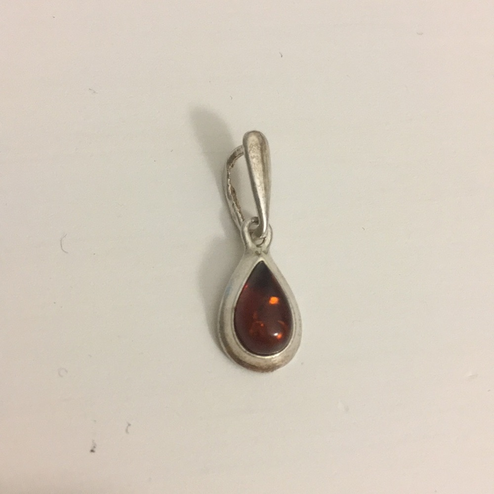 Genuine silver and Baltic amber teardrop pendant